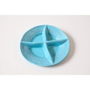 Sweet Ceramics Italy 13.75" Turquoise Embossed Divided Relish Serving Platter